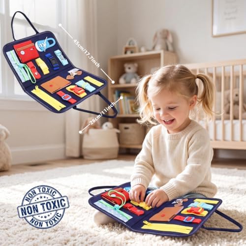 Esjay Busy Board, Sensory Board for Fine Motor Skill, Montessori Toys Educational Learning Activities for 3+ Year Old, Travel Car Airplane Toys Gifts for Boys Girls,Blue Alphabet - Image 2