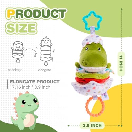 Jollybaby Baby Musical Pull String Hanging Toy for Stroller Car Seat Crib Play Gym, Plush Stuffed Dinasour Toy for Carseat with Music Teether Crinkle Paper, Sensory Toy for 0-6-12-18 Months Baby Gift - Image 5