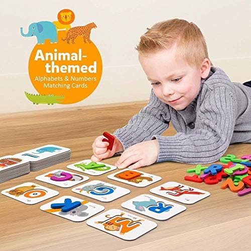 Coogam Numbers and Alphabets Flash Cards Set - ABC Wooden Letters and Numbers Animal Pattern Board Matching Puzzle Game Montessori Educational Learning Toys Gift for Preschool Kids Age 3 4 5 Years - Image 2