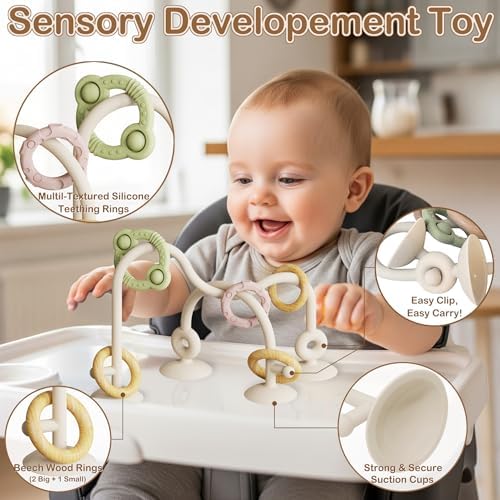 High Chair Suction Cup Toy & Teething Toy Set, Sensory Toy [Beige] - Image 2