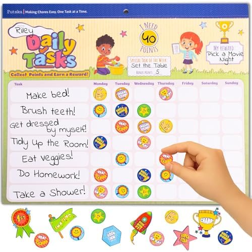 PUTSKA Potty Training and Chore Chart, 26 Boards, 1528 Stickers,Classic by Putska