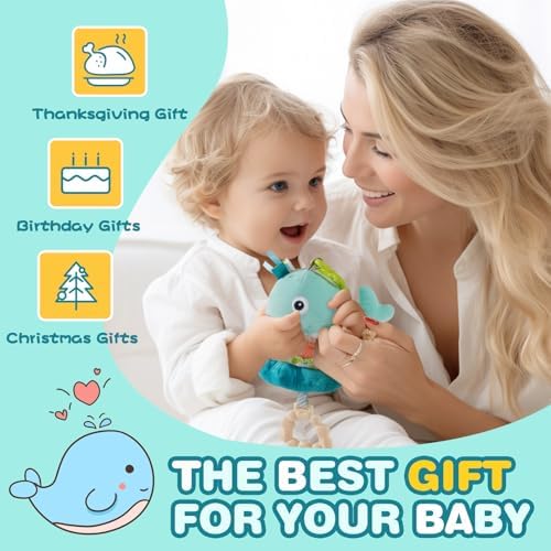 Jollybaby Baby Musical Pull String Hanging Toy for Stroller Car Seat Crib Play Gym, Plush Stuffed Whale Toy for Carseat with Music Teether Crinkle Paper, Sensory Toy for 0-6-12-18 Months Baby Gift - Image 6