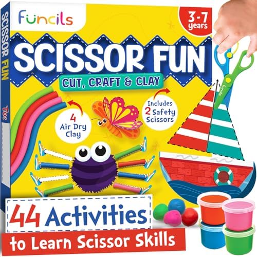 Funcils Kids Scissors Skills with Air Clay, Toddler Scissors Ages 3 4 5 6 7 by Funcils
