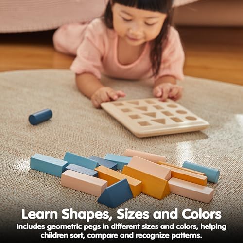 PlanToys® Wooden Geometric Peg Board Montessori Shape Sorting Stacking Toy - Image 5