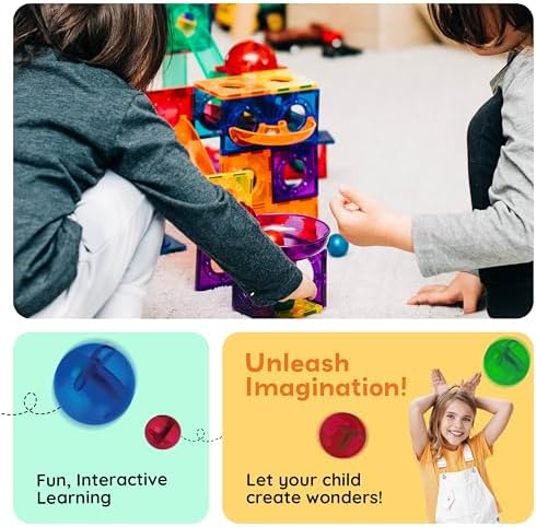 PicassoTiles 100 Piece Marble Run Magnetic Tiles Race Track STEM Ages 3+ - Image 3