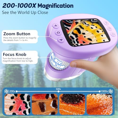 Odatay 2.4" 4K 1000X Digital Kids Microscope with 32G Card 12 Slides Purple - Image 5