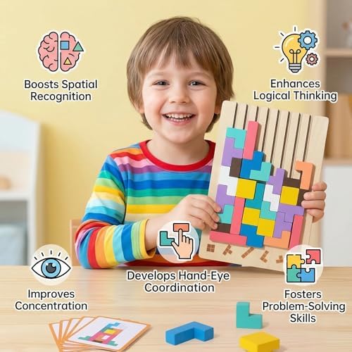 Wooden Stacking Puzzle Toy,Wooden Montessori Russian Blocks Puzzle -3D Stacking Toy for 3-6 Year,Educational Gifts for Boys and Girls. - Image 5