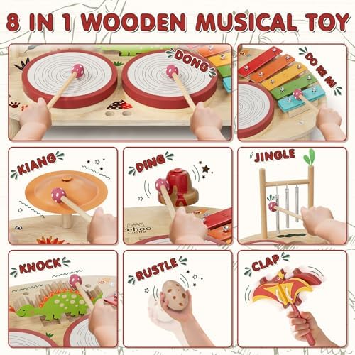 Lehoo Castle Baby Drum Set, Wooden Musical Instruments for Toddlers 2-3 - Image 2