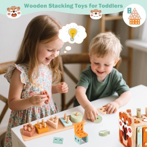 Weilim Montessori Toys for 1 Year Old, 3-in-1 Wooden Hammering & Ramp Toy - Image 5