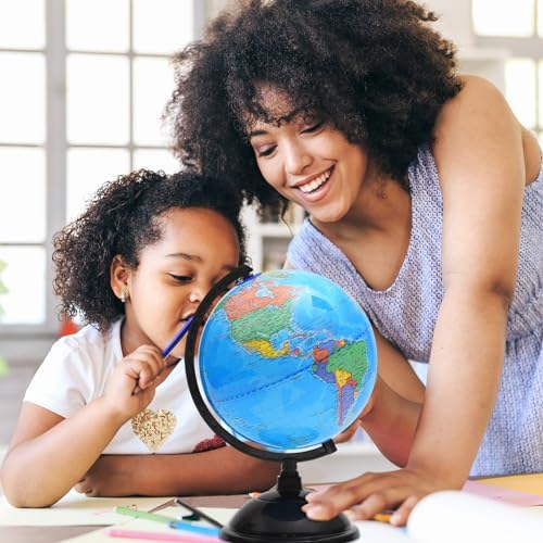 World Globe for Kids Learning - 8 inch Interactive Earth Globe with Stand for children Educational Geography, Spinning World Globes Map Decorative Kids Room, Classroom, Desk, Office, Home - Image 5