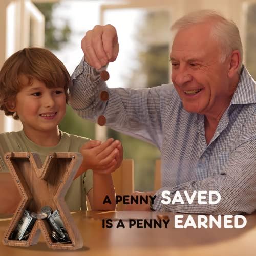 ladenk 12 Inch Extra Large Wooden Kids Letter Piggy Bank - Piggy Bank for Boys Girls - Initial X Bank - Alphabet Money Bank for Birthday - Image 4