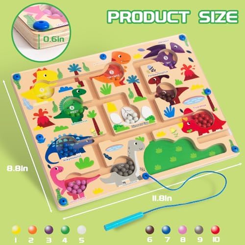 Magnetic Color & Number Maze + Wooden Toy Gift Box for Toddlers 1-5, Montessori Learning Set with Stacking Blocks, Track Racer, Silicone Mat, Rainbow Stacker & Pounding Toy - Image 5