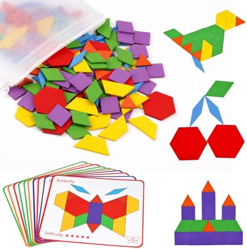 LovesTown Pattern Blocks, Wooden, 150pcs by Lovestown