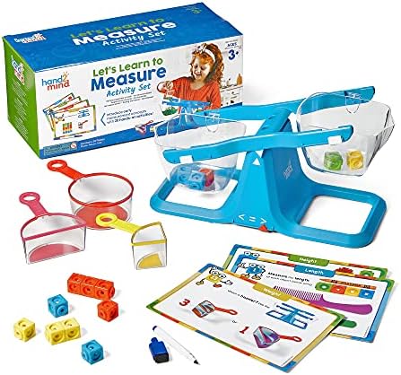 hand2mind Let's Learn to Measure Activity Set, Kids Measuring Cups, Bucket Balance, MathLink Cubes and Activity Cards Set, Teacher Supplies, Classroom Supplies, Preschool Learning, Toddler Learning by hand2mind