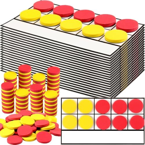 Ireer 20 Sets Bulk Magnetic Ten Frames for Classroom 200 Magnetic Math Counters and 20 Boards Kindergarten Classroom Must Haves Math Manipulatives for Home Prek Preschool Elementary(Red Yellow) by Ireer
