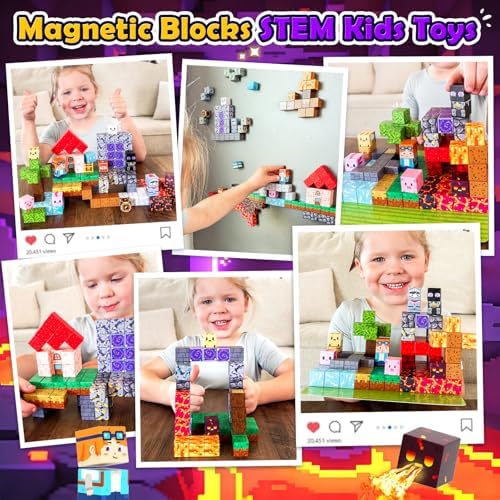 Soyee Magnetic Blocks 200 PCS - Magnetic Building Cubes Toys Build Mine Magworld Craft Cubes Portal Theme STEM Toys for Kids Ages 3-5 4-8 8-12 Birthday Gifts Boys Toys Ages 6-8 - Image 5