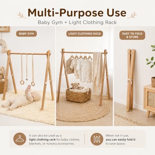 Wooden Montessori Baby Play Gym Frame, Foldable Beech Wood Baby Activity Gym Stand, Natural Nursery Gym, Portable Baby Gym Frame - Image 7