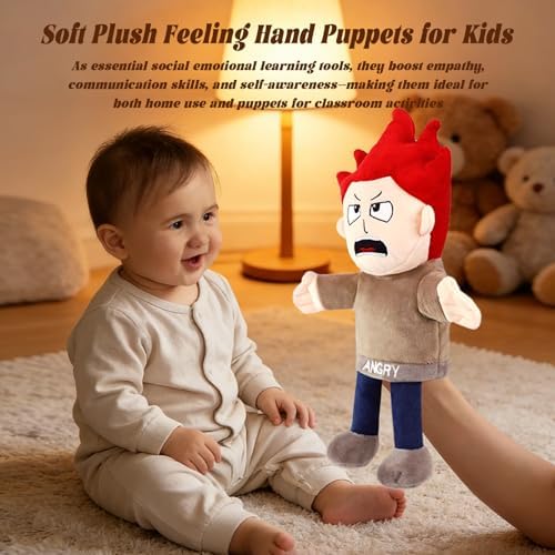 Angry Emotion Hand Puppet for Kids & Toddlers – Social Emotional Learning Plush Toy, 12 Inch Feelings Puppet for Emotional Recognition, Preschool Classroom Activities & Role Play - Image 4