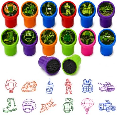 Cinrobiye 24 Pcs Military Stampers for Kids, Pre-Inked Army Soldier Stamp Set, Military Birthday Party Favors, Classroom Rewards, Goodie Bag Fillers, Treasure Box Prizes, Carnival Supplies by Cinrobiye