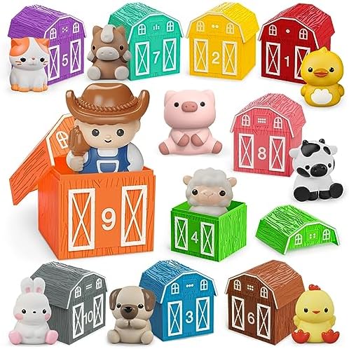 20 PCS Farm Animal Barn Playset & Finger Puppets,Farm Toys for Toddlers 1-3 by AuroTops