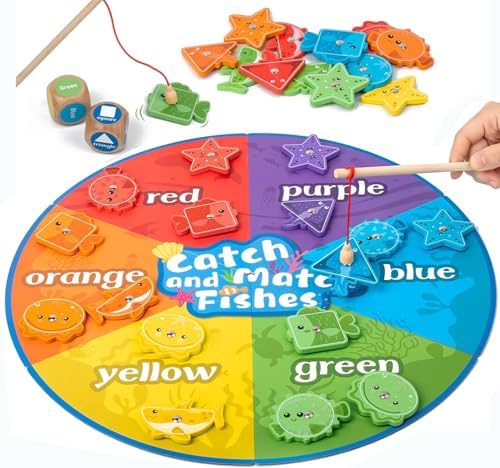 Montessori Toys for 3+,Wooden Magnetic Fishing Game Educational Shape & Color Sorting for Kid 3-5,Boy Girl Preschool Learning Motor Skill Matching Activity Toy for Age 3+ (Foldable mat) by LearnfromPlay