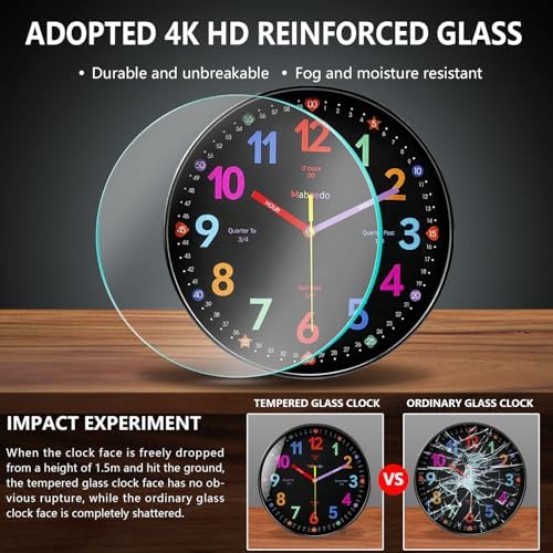 Learning Wall Clock, 12 Inch Classroom Clock, Battery Operated Silent Analog Wall Clocks for Bedroom Classroom Decor, Homeschool Supplies Telling Time Teaching Clocks for Kids, Black - Image 5