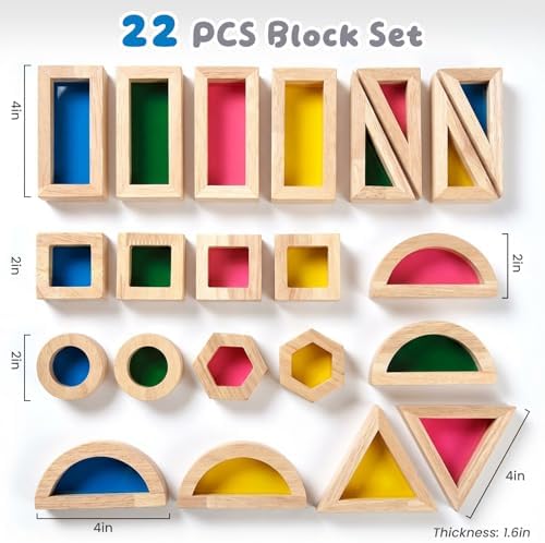 WOODENFUN Wooden Building Blocks Set for Kids, 22 Pcs Rainbow Stacker Game - Image 4