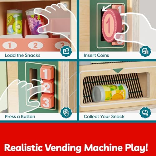 TOP BRIGHT Wooden Vending Machine Set with Snacks, Pretend Play Ages 3+ - Image 3