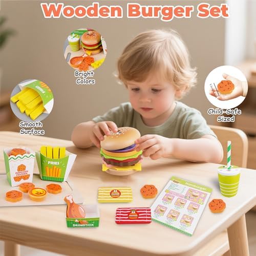 Melofaver Hamburger Toys, Montessori Pretend Play Food Sets for Kid Kitchen - Image 3