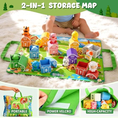 Montessori Farm Animal Toddler Toys Sorting Finger Puppets Playmat - Image 3