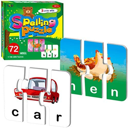 72 Word Spelling Puzzles with Error-Correction Mechanism in 3 Pieces, Perfect for Preschool Learning (36 Block Double Sided) by SpriteGru