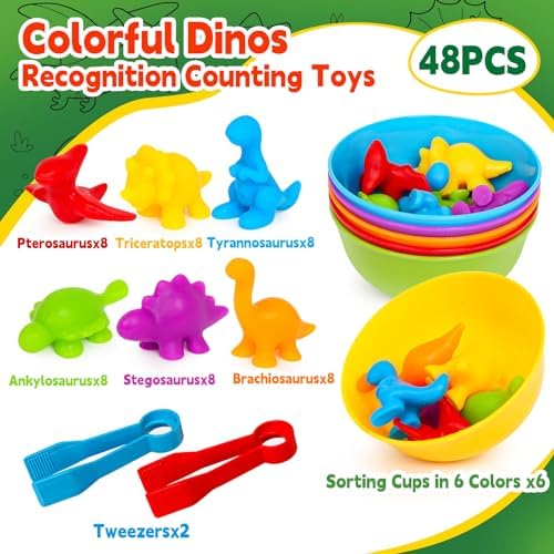 Dinosaur Toys,Color Sorting Toys for Kids,Montessori Education Learning Activities Sensory Training & Counting Games Christmas Stocking Stuffers Gifts for 3 Year Old Boys Girls - Image 2