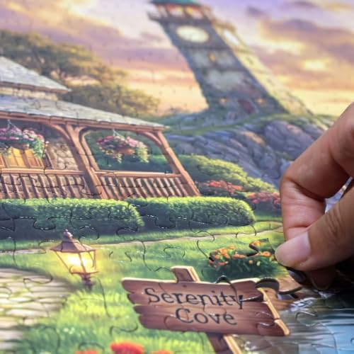 Think2Master Sunset Cove 500 Pieces Large Format Jigsaw Puzzle: 13+, Teens, Adults & Families. Vibrant Natural Landscape Painting with a Stone Cottage, Lighthouse, Golden Sunset. Size: 26.8” X 18.9” - Image 2