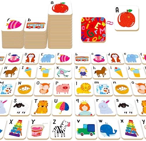 Hebayy 52 PCS Alphabet Memory Game, 26 Pairs Uppercase & Lowercase Letters Matching Game, Educational Early Learning Toy for Toddlers, Kindergarten, Kids 3+ by Stickyourhappymoment