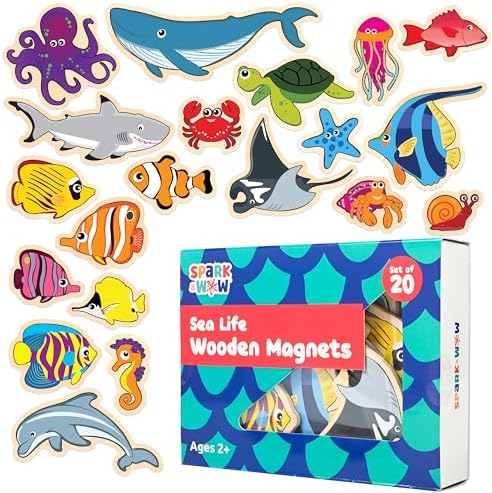 Spark & Wow Wooden Magnets, Sea Life, Magnets for Kids Ages 2+ by SparkWow