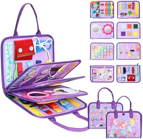 JHkim Busy Board Montessori Toys, Birthday Gifts for Girls, Autism Sensory Travel Toy, Educational Activity Busy Book, Preschool Learning Fine Motor Skills Toys,Purple by JHkim
