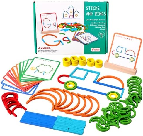Montessori Smart Sticks Progressive Wooden Montessori Brain Blocks Colorful Fine Motor Skills & Shape Recognition Sticks and Rings Puzzle Game for Boys Girls 3+ by QCdeSoulBLV