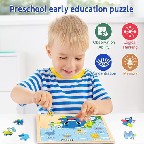 Montessori Wooden Puzzles for Toddlers 3-5, 6 Packs 24Pcs Solar System Learning Toys, Educational Preschool Puzzle Set, Toys for Kids Age 3 4 5 6 7 8, Birthday Gift for Boys Girls（Season） - Image 4
