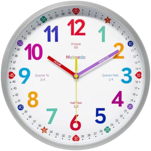 Colorful 8” Silent Learning Teaching Wall Clock for Kids Classroom by MABPEDO