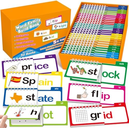 30 Read and Rhyme Flip Books,Word Family Build Book,Learn to Read Phonics Flash Cards,Sight Words Flash Cards Kindergarten Classroom Homeschool Learning Book,Phonics Flashcards,Reading Games by Unknown