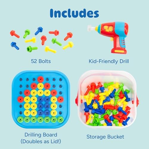 Educational Insights Design & Drill Bolt-It Bucket - Construction Toys & Toddler Tools, Kids Tool Set with Real Electric Drill Toy, Take Apart STEM Set, Building Kits and Gifts for Ages 3+ - Image 3