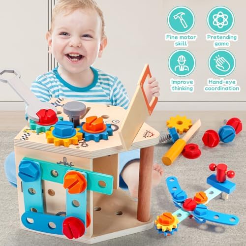 GAIETYDIY Montessori Toddler Tool Set - Wooden Kids Tools with Box/Bench - Image 2