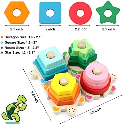 WOOD CITY Montessori Wooden Stacking Toy for Toddlers, Detachable Turtle Shape Sorter with Color & Size Recognition, Early Learning Educational Gift Develops Hand-Eye Coordination & Spatial Awareness - Image 3