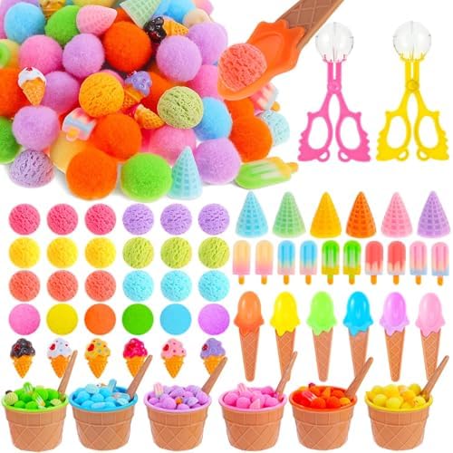 154 Pcs Ice Cream Sensory Bin Items Summer Counting Sorting Sensory Bin Filler Fine Motor Ice Cream Counts for Easter Day Summer Counting Decor by Unknown