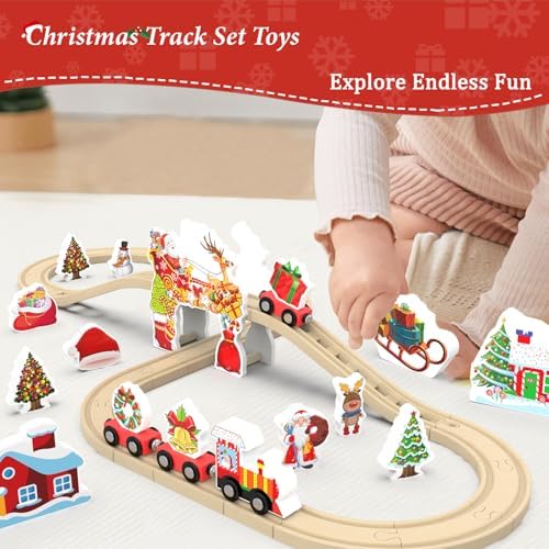 Wooden Train Set, Train Track for Toddlers 3-5, Wooden Tracks Kids Girls Boys Toys, 42Pcs Trains Toy Set for 3 4 5 6 Year Old Compatible with Thomas, Brio - Image 6