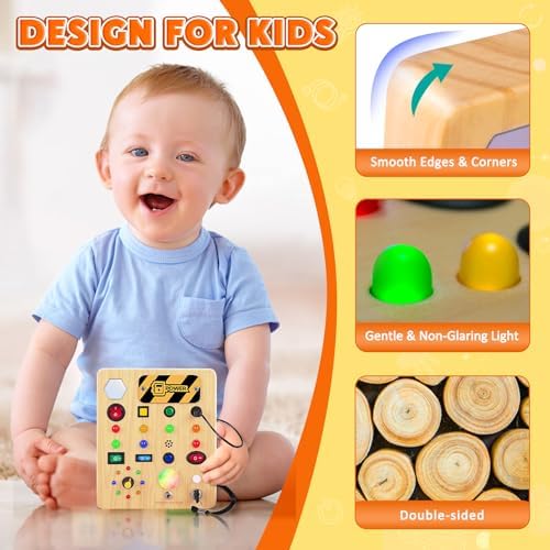 TINTECUSA Busy Board with LED Light, Wooden Sensory Toys for Toddler, Montessori Music Toy for Airplane, Travel Activity Educational Learning Autism Toys, Birthday Boys Girls Gifts - Image 3