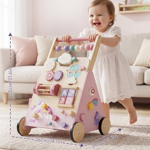 Lehoo Castle Unicorn Wooden Baby Walker, Adjustable Speed Baby Push Walker - Image 5