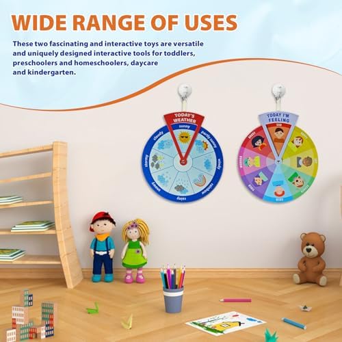 2-in-1 Emotion Wheel & Weather Chart for Kids - Interactive Social Emotional Learning (SEL) & Weather Forecast Preschool Toy, Felt Spinner Set for Classroom & Home (2 Pack) - Image 3