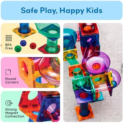 PicassoTiles 100 Piece Marble Run Magnetic Tiles Race Track STEM Ages 3+ - Image 4