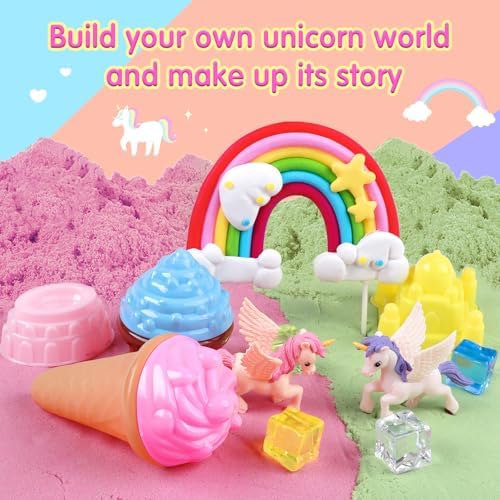 Aliex Unicorn Sensory Sand Bin for Girls, Complete Moldable Play Sand Kit - Image 5
